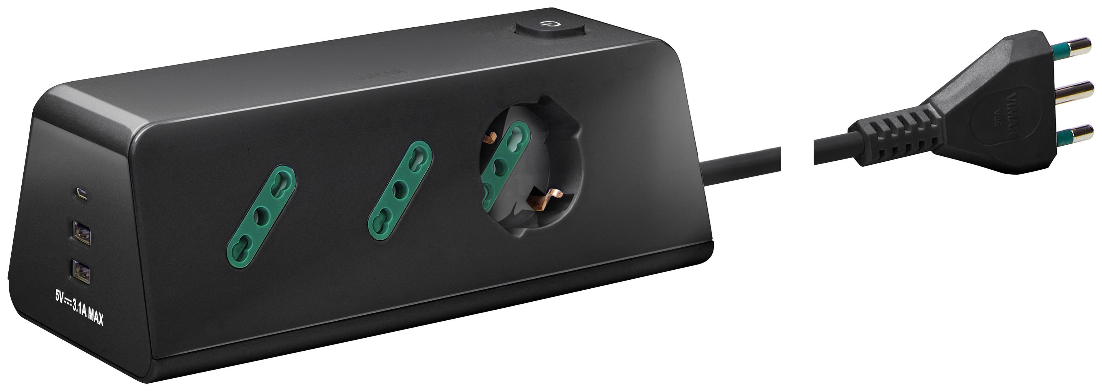VIMAR SPA - VIW00604.CC PRESA SCRIVANIA 1UNIV+2P17/11+3USB+S17 N