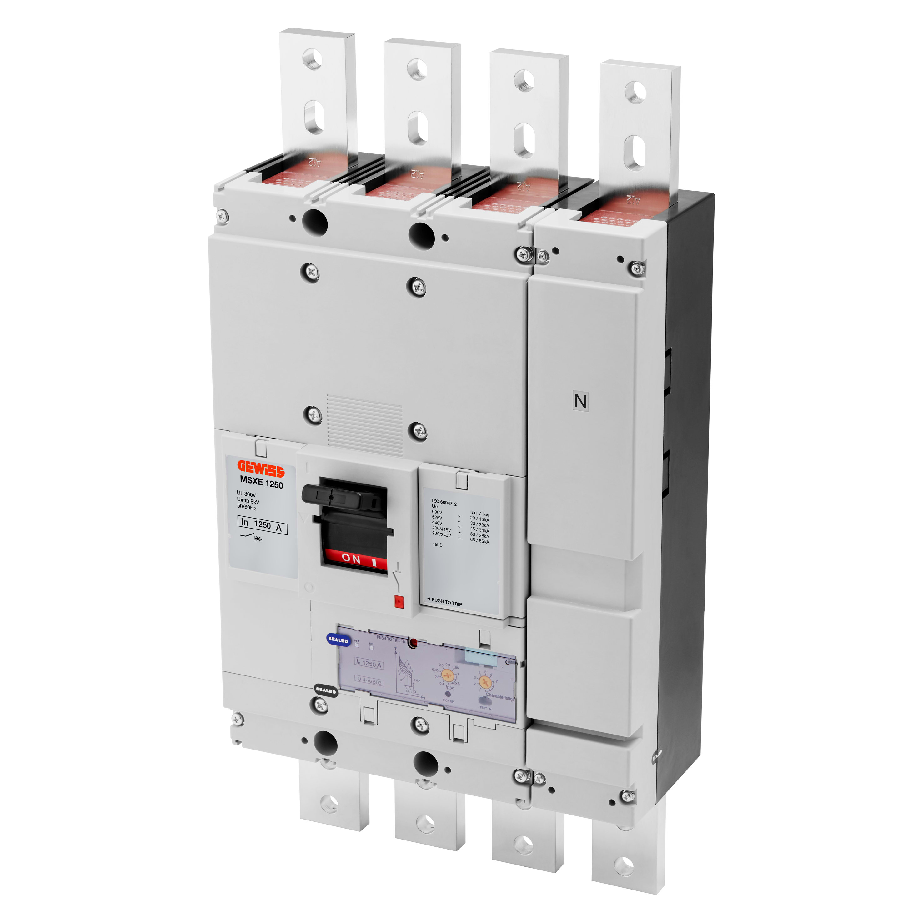 GEWISS - GEWGWD9583 MSXE 1250 - INTERRUTTORE CON SGANCIATORE ELETTRONICO SCATOLATO - LSI - TERMINALI ANTERIORI - 70KA 4P 1250A 690V