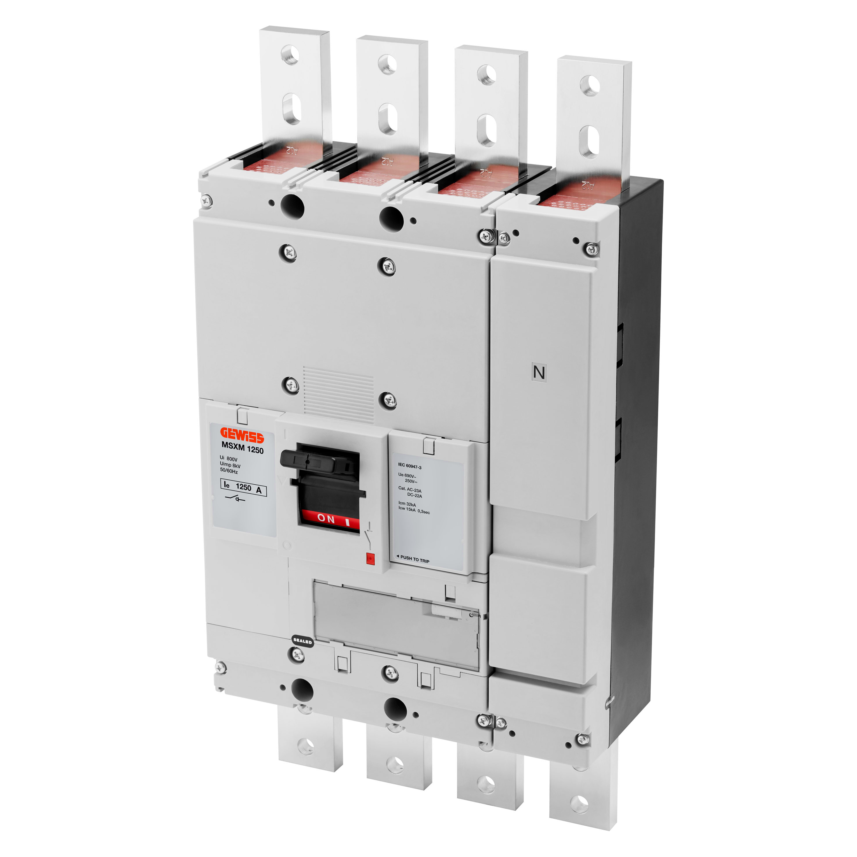 GEWISS - GEWGWD9454B MSXM 1250 - INTERRUTTORE DI MANOVRA SEZIONATORE INTERBLOCCATO - TERMINALI ANTERIORI - 4P 1250A 690V