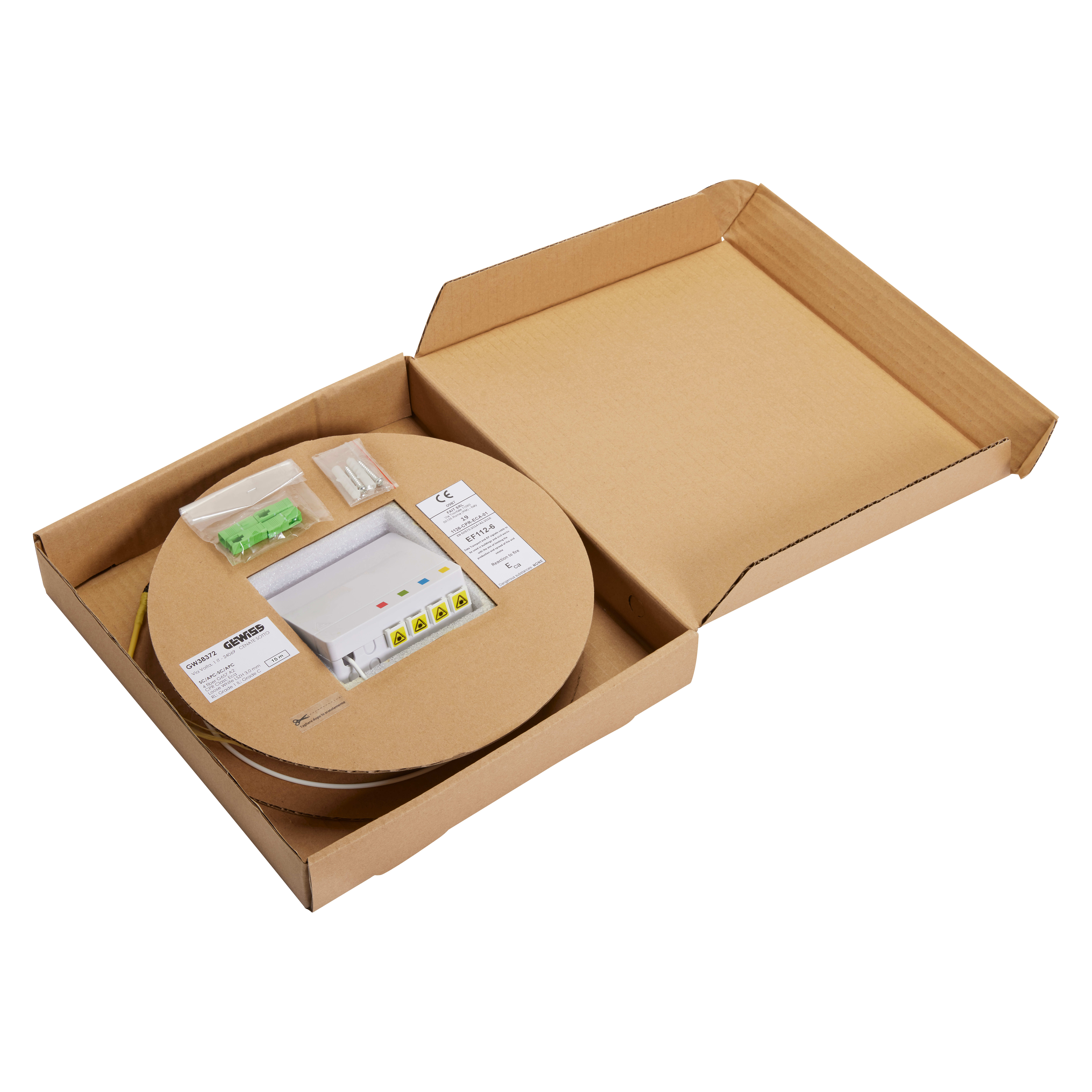 GEWISS - GEWGW38374 STOA - COMPLETA DI 4 BUSSOLE SC/APC - PRECABLATA CON BRETELLA 4 FIBRE SC/APC CON TRAINO - SISTEMA FIBER FAST PLUS - 50M