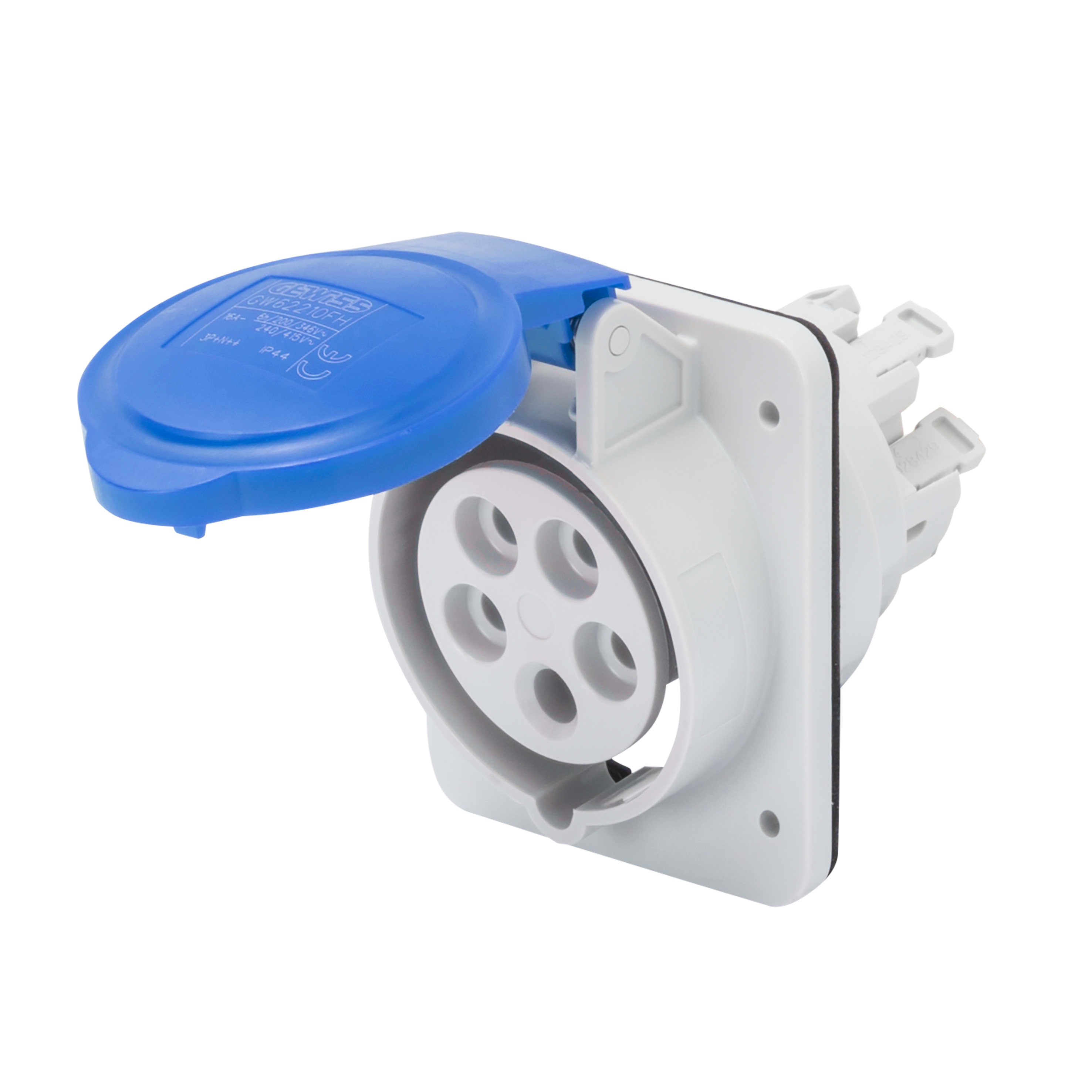 GEWISS - GEWGW62217FH PRESA FISSA DA INCASSO A 10° HP - IP44/IP54 - 3P+T 32A 200-250V 50/60HZ - BLU - 9H - CABLAGGIO RAPIDO