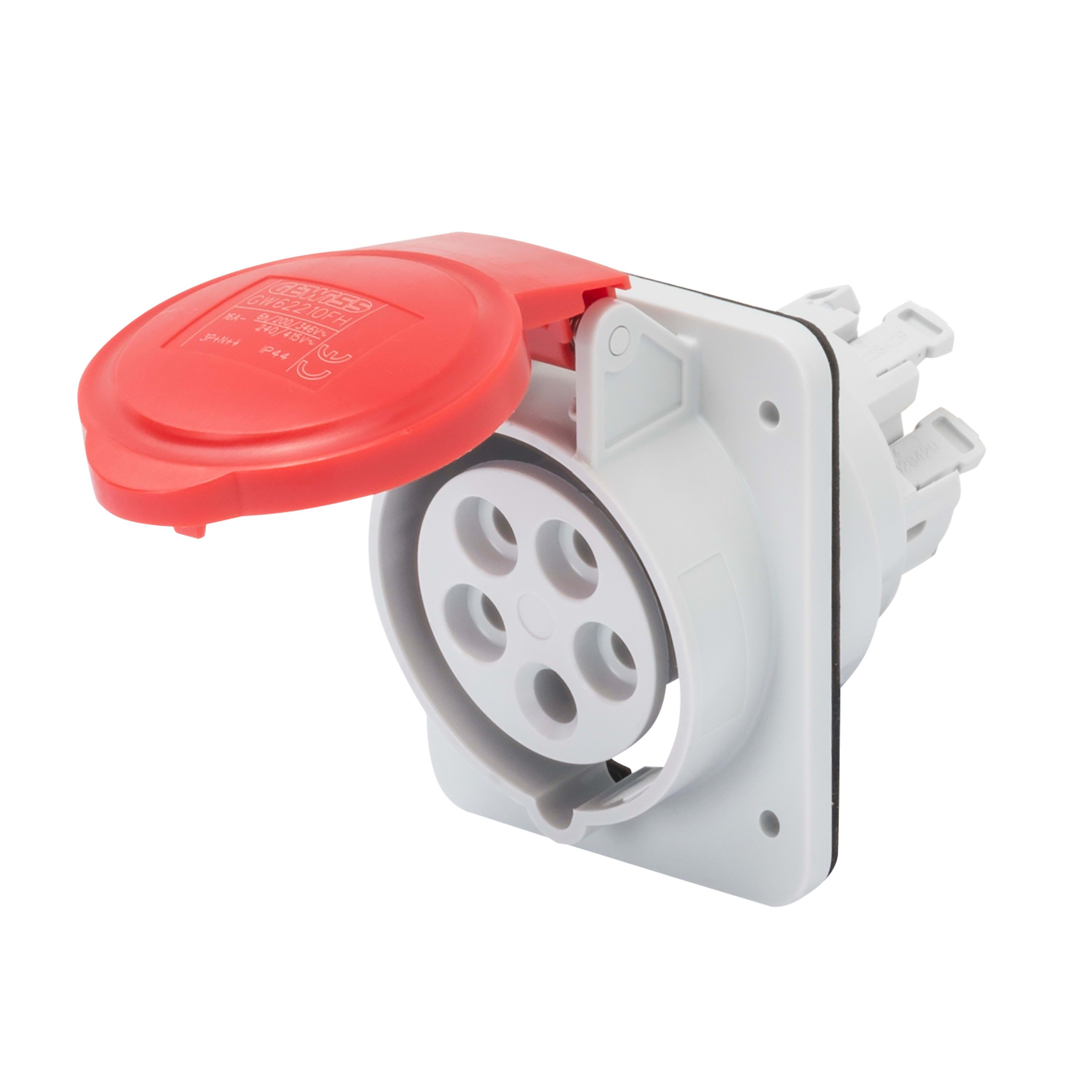 GEWISS - GEWGW62219FH PRESA FISSA DA INCASSO A 10° HP - IP44/IP54 - 2P+T 32A 380-415V 50/60HZ - ROSSO - 9H - CABLAGGIO RAPIDO