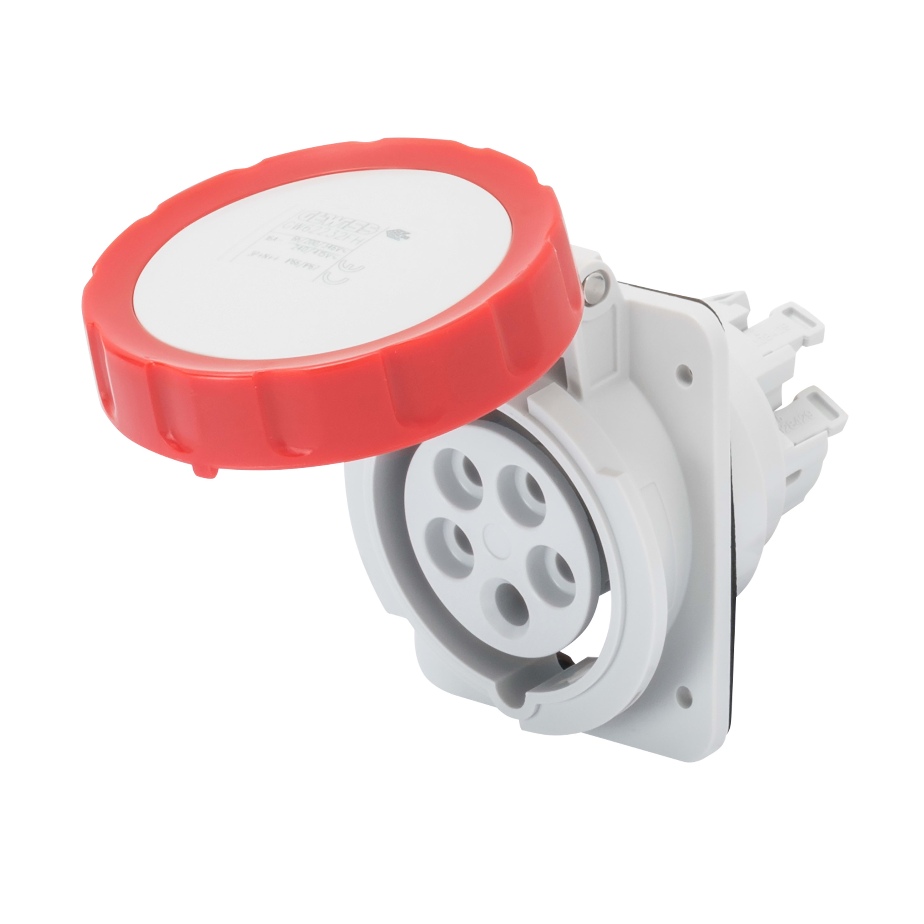 GEWISS - GEWGW62230FH PRESA FISSA DA INCASSO A 10° HP - IP66/IP67 - 2P+T 16A 380-415V 50/60HZ - ROSSO - 9H - CABLAGGIO RAPIDO