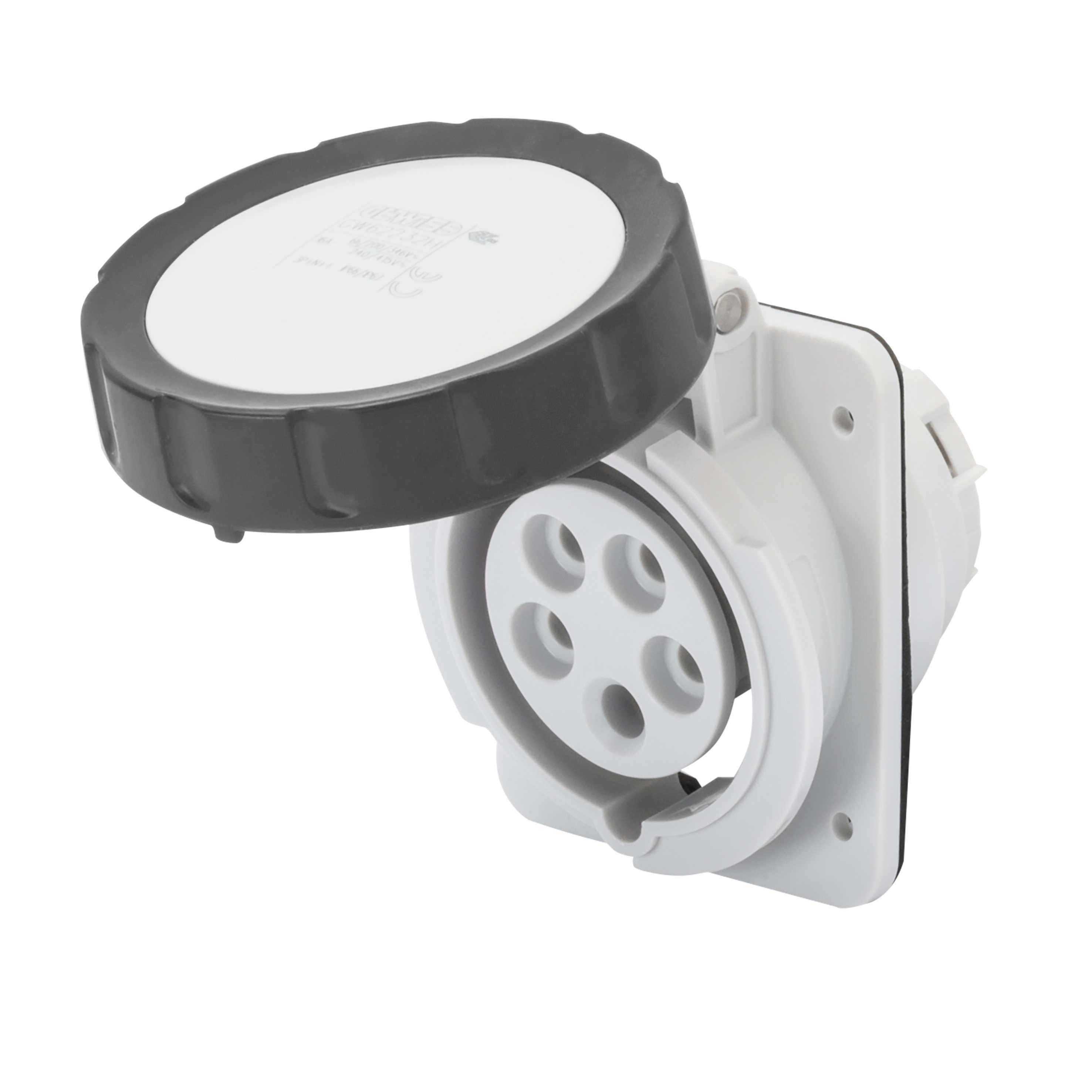 GEWISS - GEWGW62837H PRESA FISSA DA INCASSO A 10° HP - IP66/IP67 - 3P+N+T 16A 600-690V 50/60HZ - NERO - 5H - CABLAGGIO A VITE