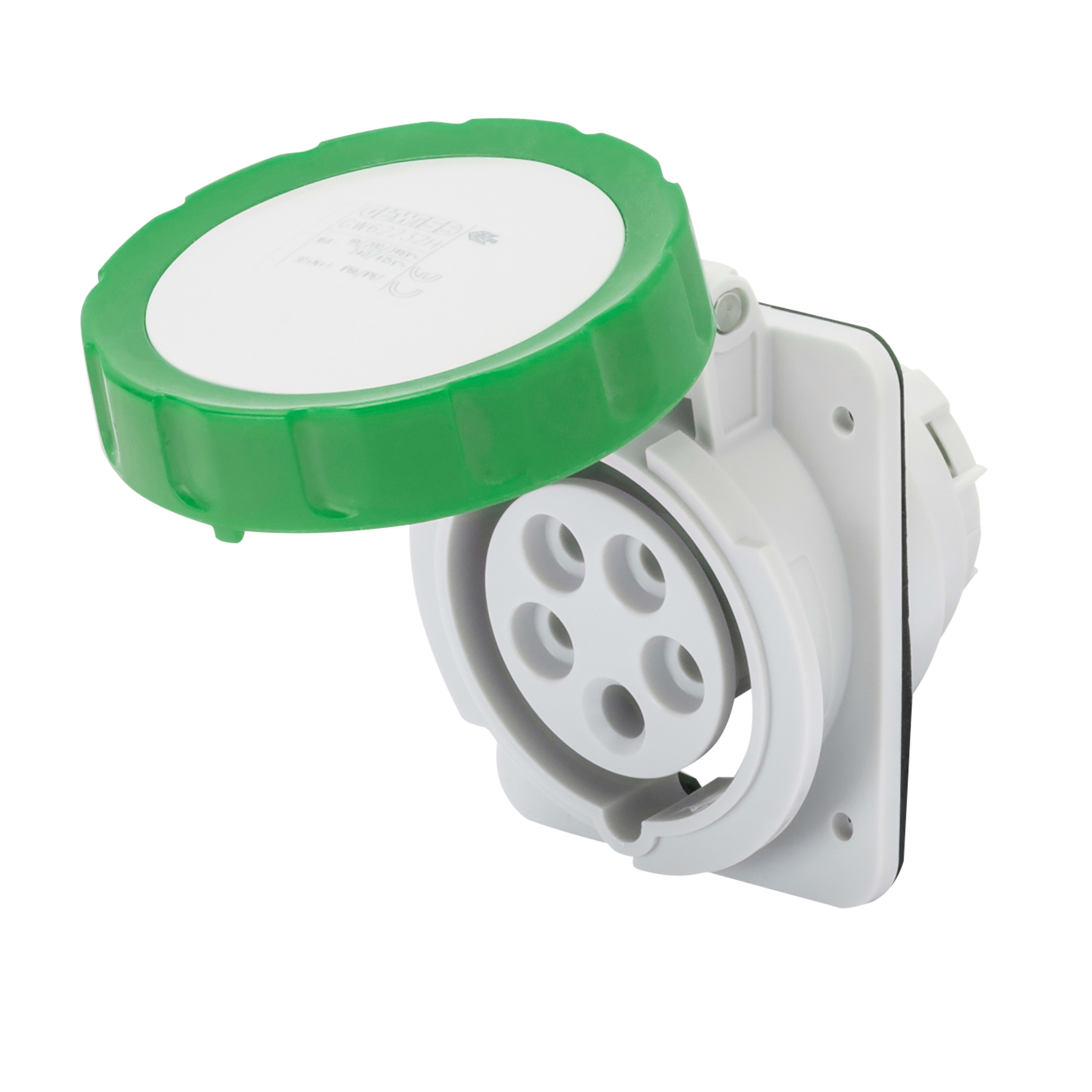 GEWISS - GEWGW62855H PRESA FISSA DA INCASSO A 10° HP - IP66/IP67 - 2P+T 32A >50V 100-300HZ - VERDE - 10H - CABLAGGIO A VITE