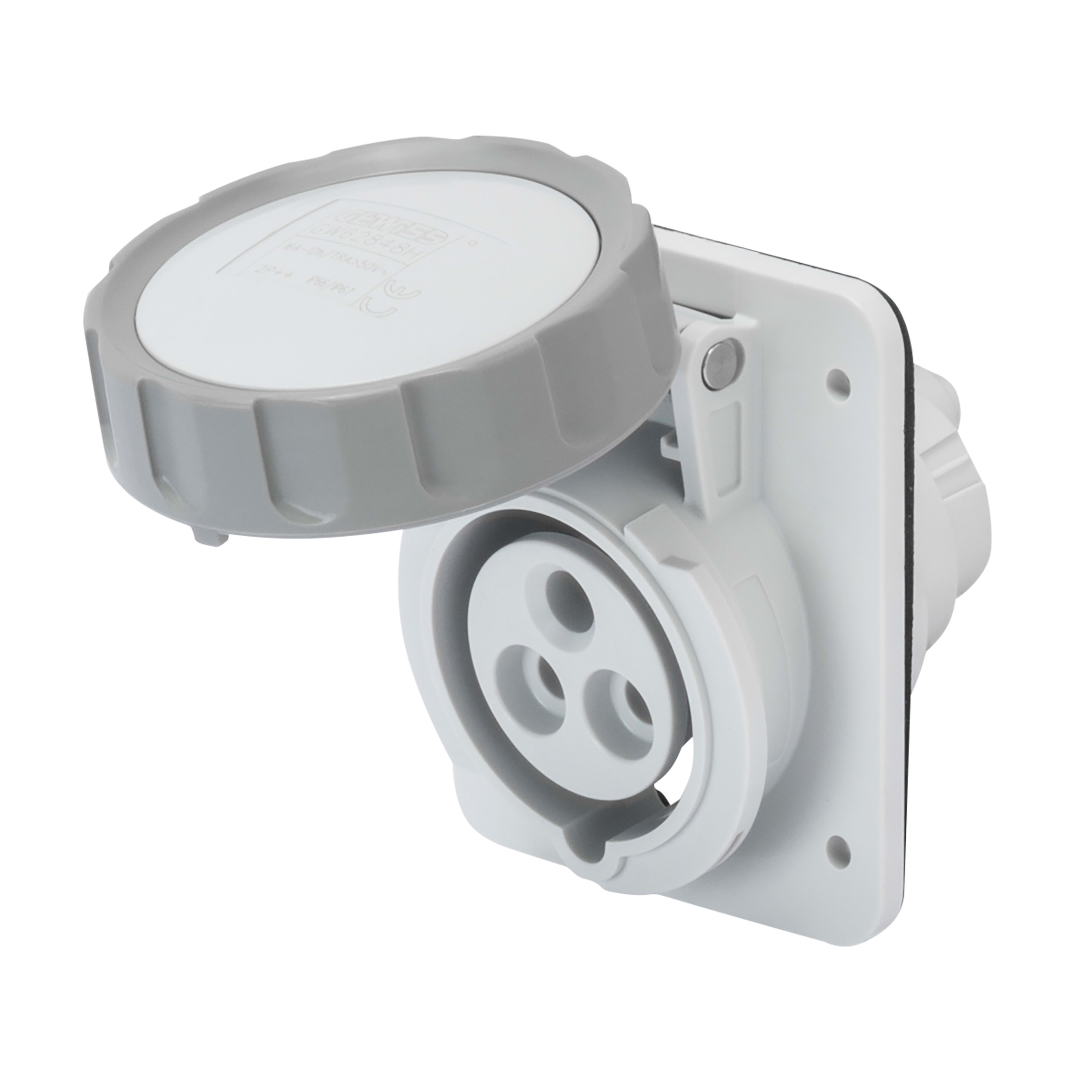 GEWISS - GEWGW62865H PRESA FISSA DA INCASSO A 10° HP - IP66/IP67 - 3P+T 32A TRASFORMATORE 50/60HZ - GRIGIO - 12H - CABLAGGIO A VITE