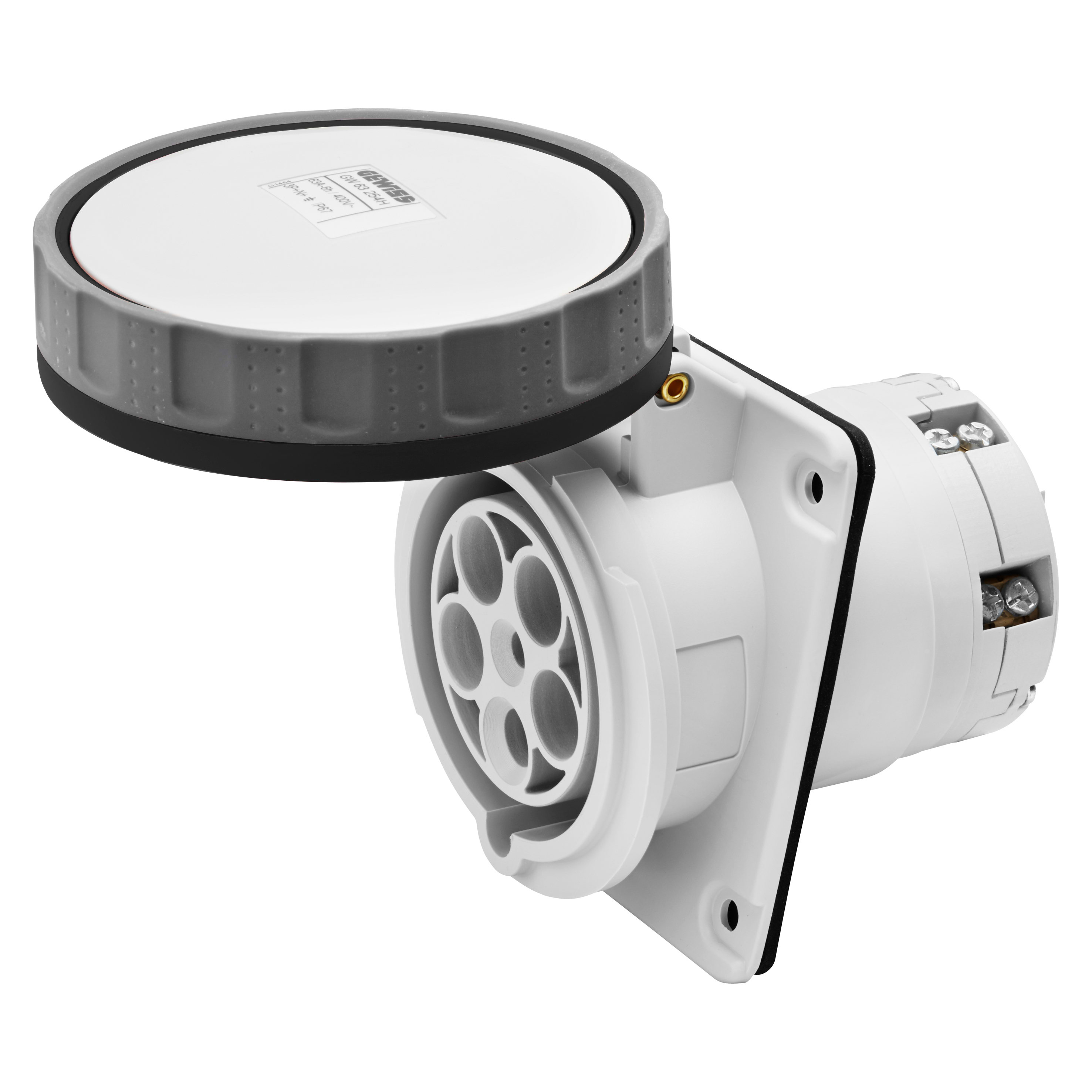 GEWISS - GEWGW63257H PRESA FISSA DA INCASSO A 10° HP - IP66/IP67 - 2P+T 63A 480-500V 50/60HZ - NERO - 7H - CABLAGGIO A MANTELLO
