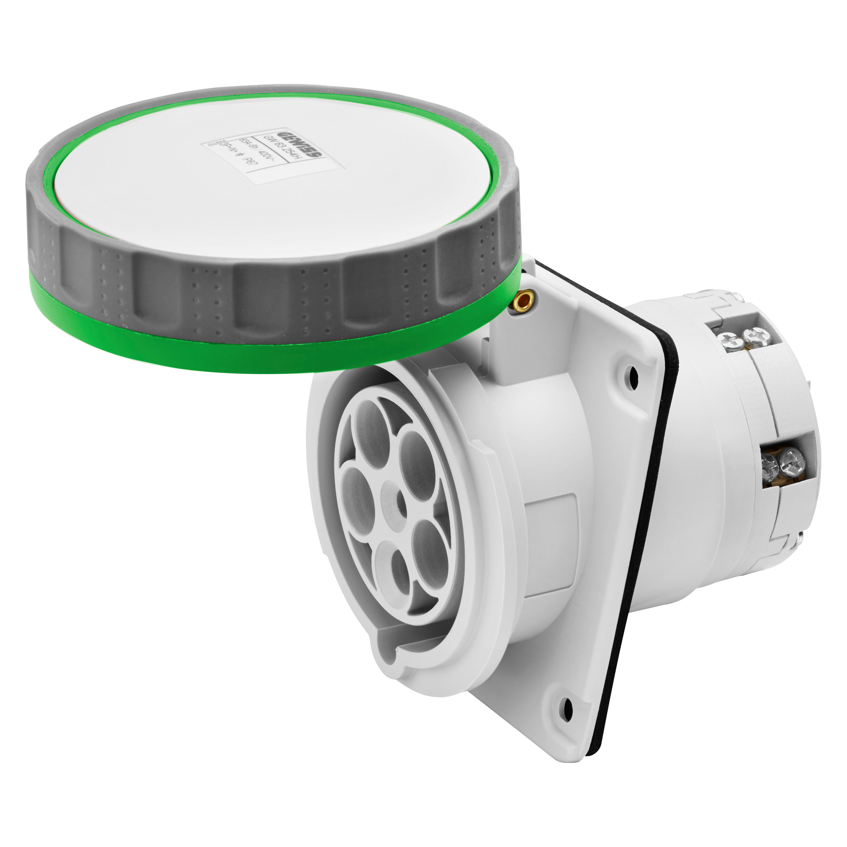 GEWISS - GEWGW63263H PRESA FISSA DA INCASSO A 10° HP - IP66/IP67 - 2P+T 63A >50V >300-500HZ - VERDE - 2H - CABLAGGIO A MANTELLO
