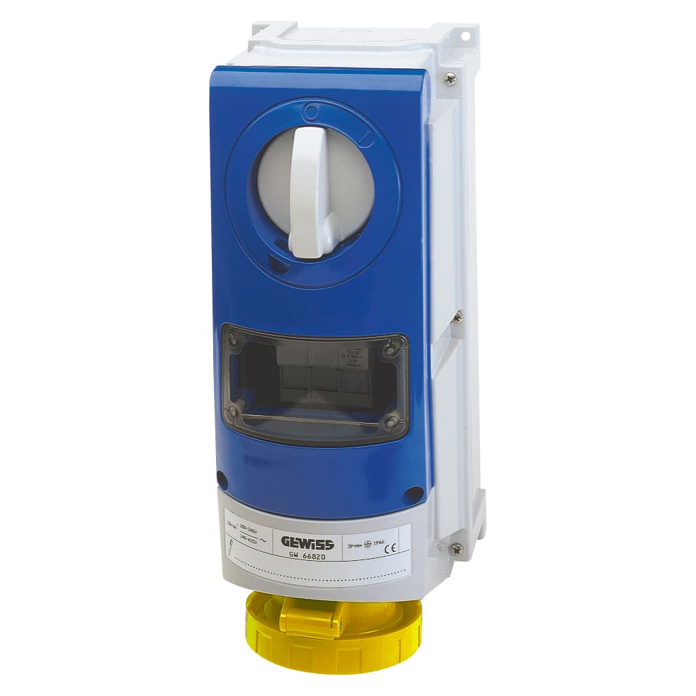 GEWISS - GEWGW66847 PRESA FISSA INTERBLOCCATA VERTICALE - CON FONDO - CON BASE PORTAFUSIBILI - 2P+T 63A 100-130V-50/60HZ 4H - IP66