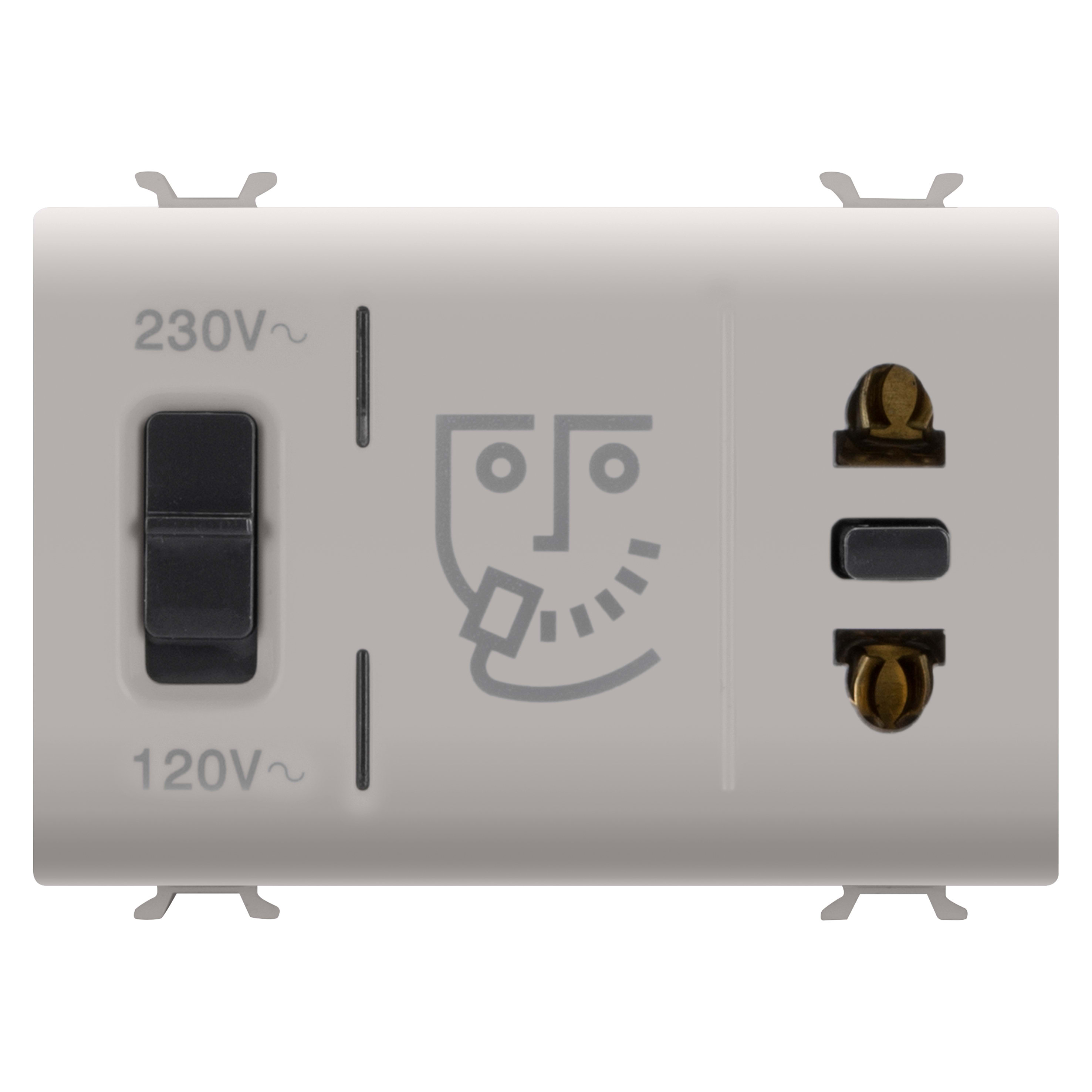 GEWISS - GEWGW13331 PRESA PER RASOIO STANDARD EUROAMERICANO CON TRASFORMATORE DI ISOLAMENTO - 230V ac - 50/60 Hz - 3 MODULI - NATURAL BEIGE SATINATO - CHORUSMART