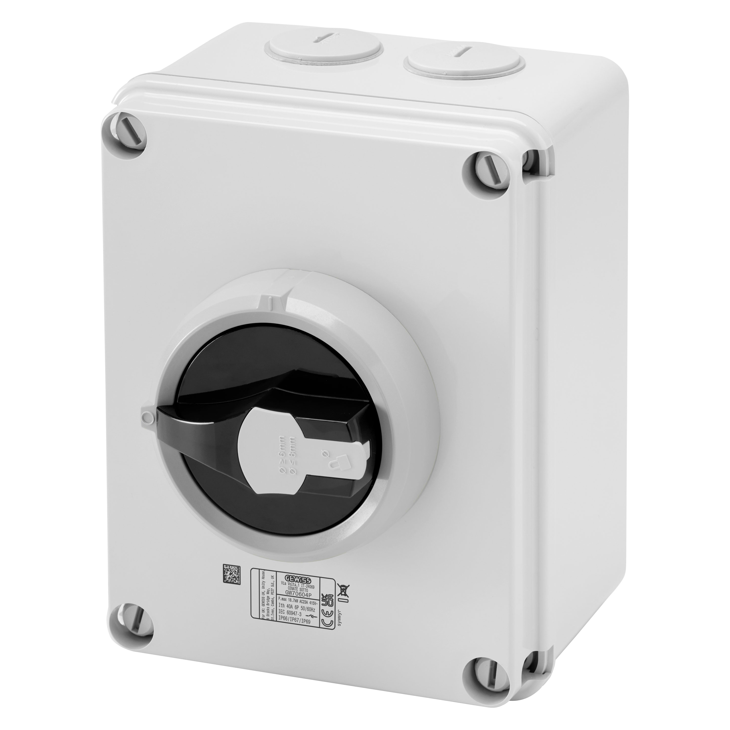 GEWISS - GEWGW70231 INTERRUTTORE SEZIONATORE ROTATIVO - HP - DA PARETE - APPL. FOTOVOLTAICA - CASSETTA IN METALLO - 16A 2P - MANOPOLA NERA LUCCHETTABILE - IP66/IP67/IP69