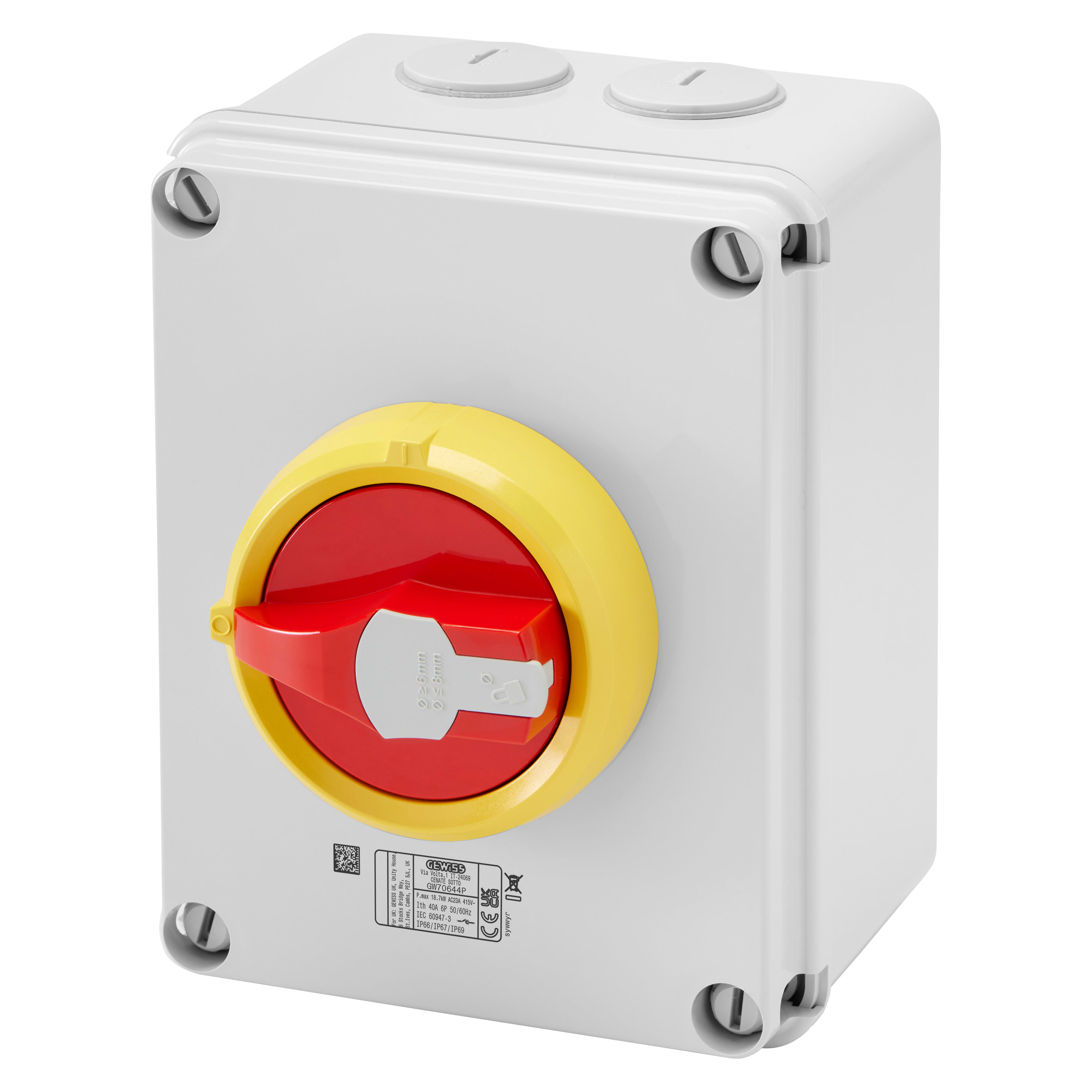 GEWISS - GEWGW70642P INTERRUTTORE SEZIONATORE ROTATIVO - HP - EMERGENZA - CASSETTA IN MATERIALE ISOLANTE - 25A 6P - MANOPOLA ROSSA LUCCHETTABILE - IP66/67/69