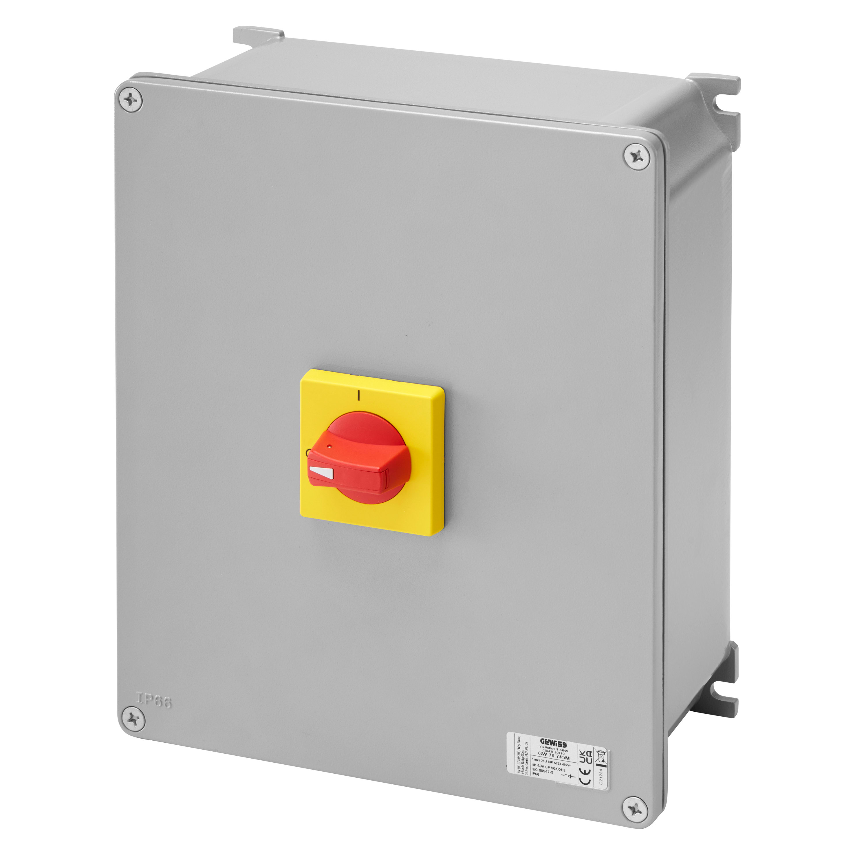 GEWISS - GEWGW70747M INTERRUTTORE SEZIONATORE ROTATIVO - HP - DA PARETE - EMERGENZA - CASSETTA IN METALLO - 100A 6P - MANOPOLA ROSSA LUCCHETTABILE - IP66