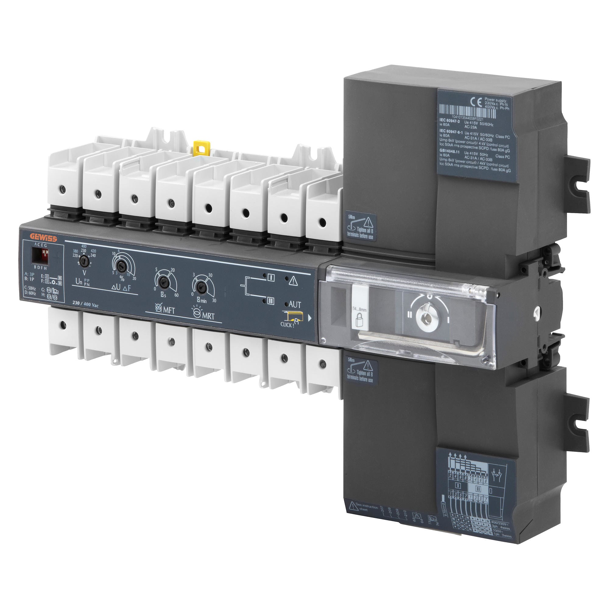 GEWISS - GEWGW97764 MSS 160A ATS - SISTEMA DI COMMUTAZIONE AUTOMATICA MONOBLOCCO A 3 POSIZIONI - 100A 230V - 19 MODULI