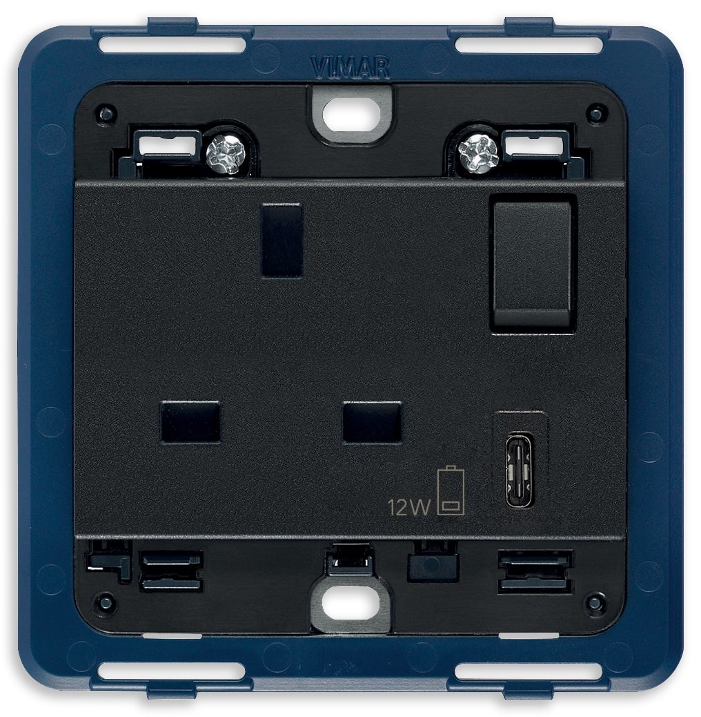 VIMAR SPA - VIW19223.C PRESA 2P+T 13A BS+INT.ROSSO+USB C GRIGIO