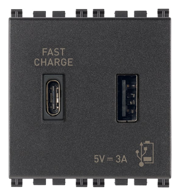 VIMAR SPA - VIW19295.AC ALIMENTATORE USB A+C 15W 3A 5V 2M GRIGIO