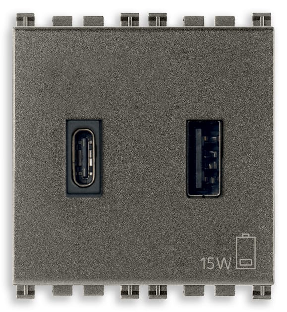 VIMAR SPA - VIW19295.AC.M Alimentatore USB A+C 15W 3A 5V 2M Metal