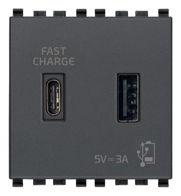 VIMAR SPA - VIW20295.AC ALIMENTATORE USB A+C 15W 3A 5V 2M GRIGIO