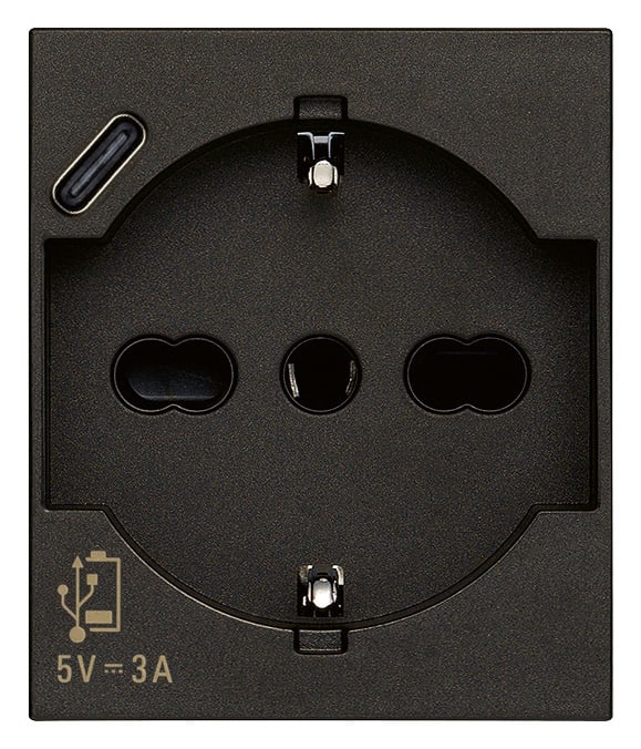 VIMAR SPA - VIW30210.USBG PRESA 2P+T 16A UNIVERSALE + USB C NERO