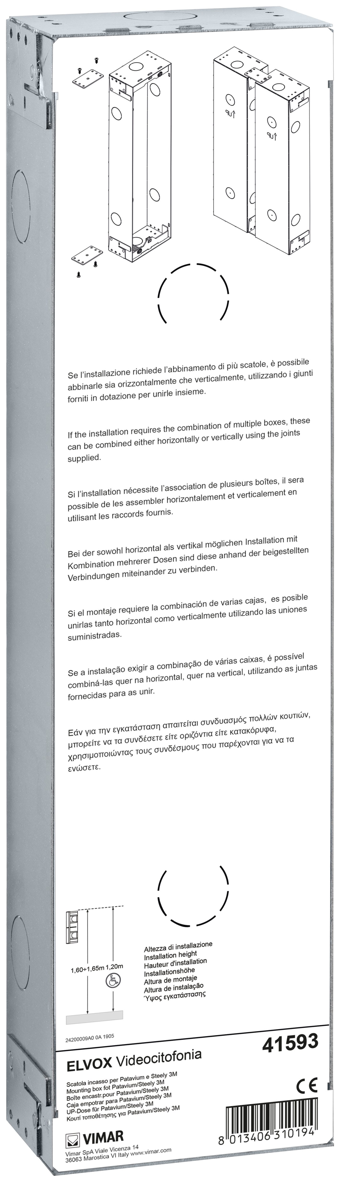 VIMAR SPA - VIW41593 SCATOLA INCASSO PER PATAVIUM E STEELY 3M