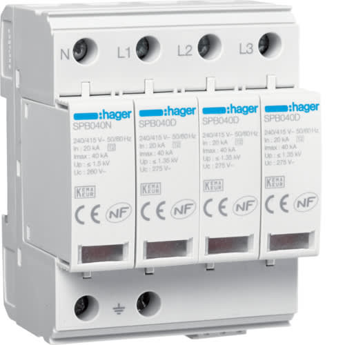 HAGER - HAGSPB440R SPD 4P T2 TNS/TT 40KA CON CONTATTO AUX