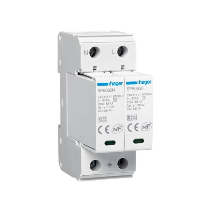 HAGER - HAGSPB265R SPD 2P T2 TNS/TT 65KA CON CONTATTO AUX