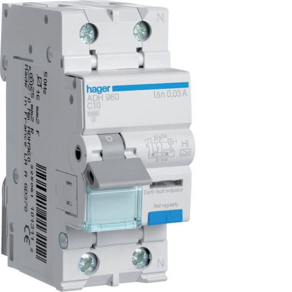 HAGER - HAGADH960 DIFF MAGN ACC 1PN 30MA A-HI 10A 6 KA C 2
