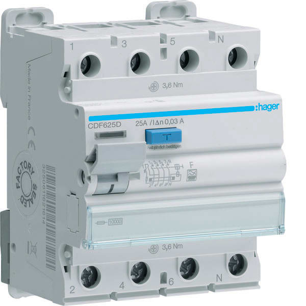 HAGER - HAGCDF625D INT. DIFF. ACC. 3P+N 30MA 25A F 4M