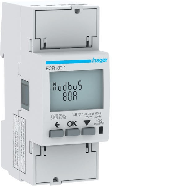 HAGER - HAGECR180D CONTATORE 1F DIR 80A MODBUS MID 2M