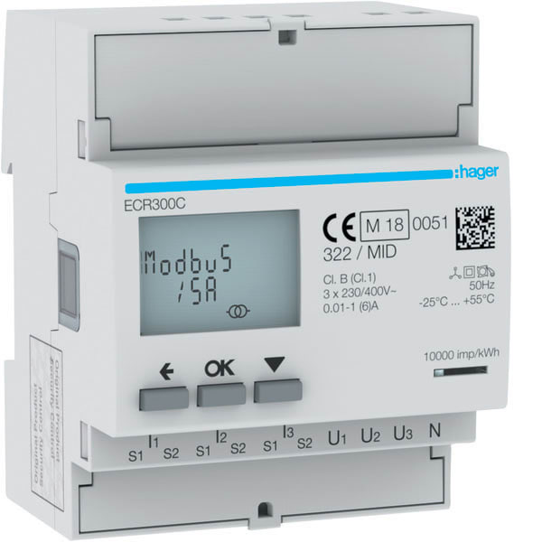HAGER - HAGECR300C CONTATORE 3F TA 1-5A MODBUS MID 4M