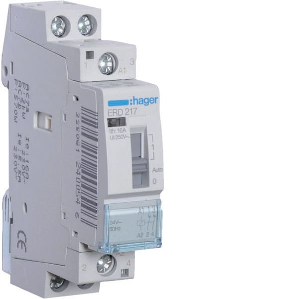 HAGER - HAGERD217 REL COM MAN STD+ 2NC 24VAC 16A 1M