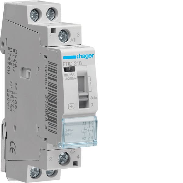 HAGER - HAGERD218 REL COM MAN STD+ 1NA+1NC 24VAC 16A 1M