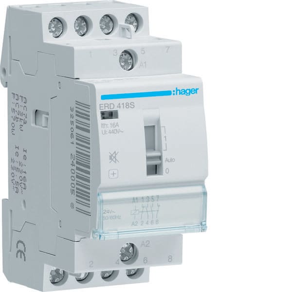 HAGER - HAGERD418S CONT COM MAN SIL 2NA+2NC 24VAC 16A 2M