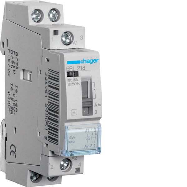HAGER - HAGERL218 REL COM MAN STD+ 1NA+1NC 12VAC 16A 1M