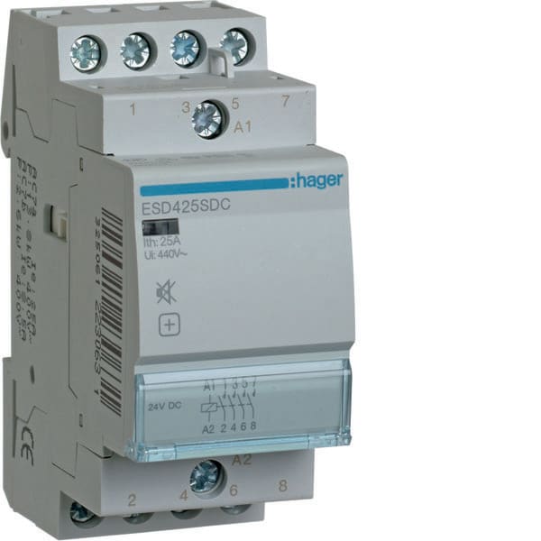 HAGER - HAGESD425SDC CONTATTORE SILENZIOSO 4NA 24VDC 25A 2M