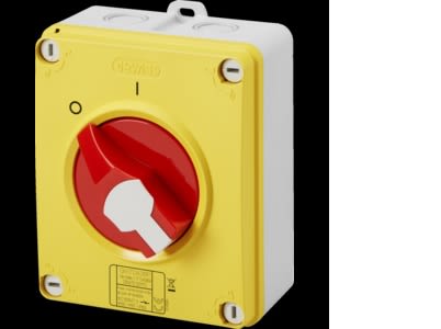 GEWISS - GEWGW70432P INTERRUTTORE SEZIONATORE ROTATIVO - HP - EMERGENZA - CASSETTA IN MATERIALE ISOLANTE - 16A 3P - MANOPOLA ROSSA LUCCHETTABILE - IP66/67/69