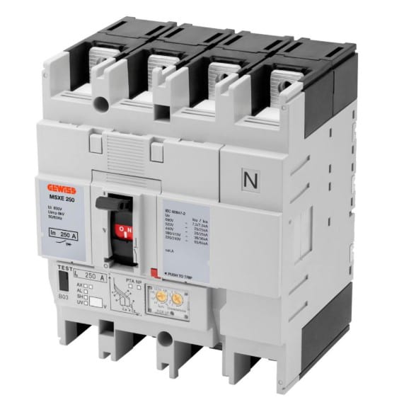GEWISS - GEWGWD9318 MSXE 250 - INTERRUTTORE CON SGANCIATORE ELETTRONICO SCATOLATO - LSI - 36KA 3P+N 250A 690V