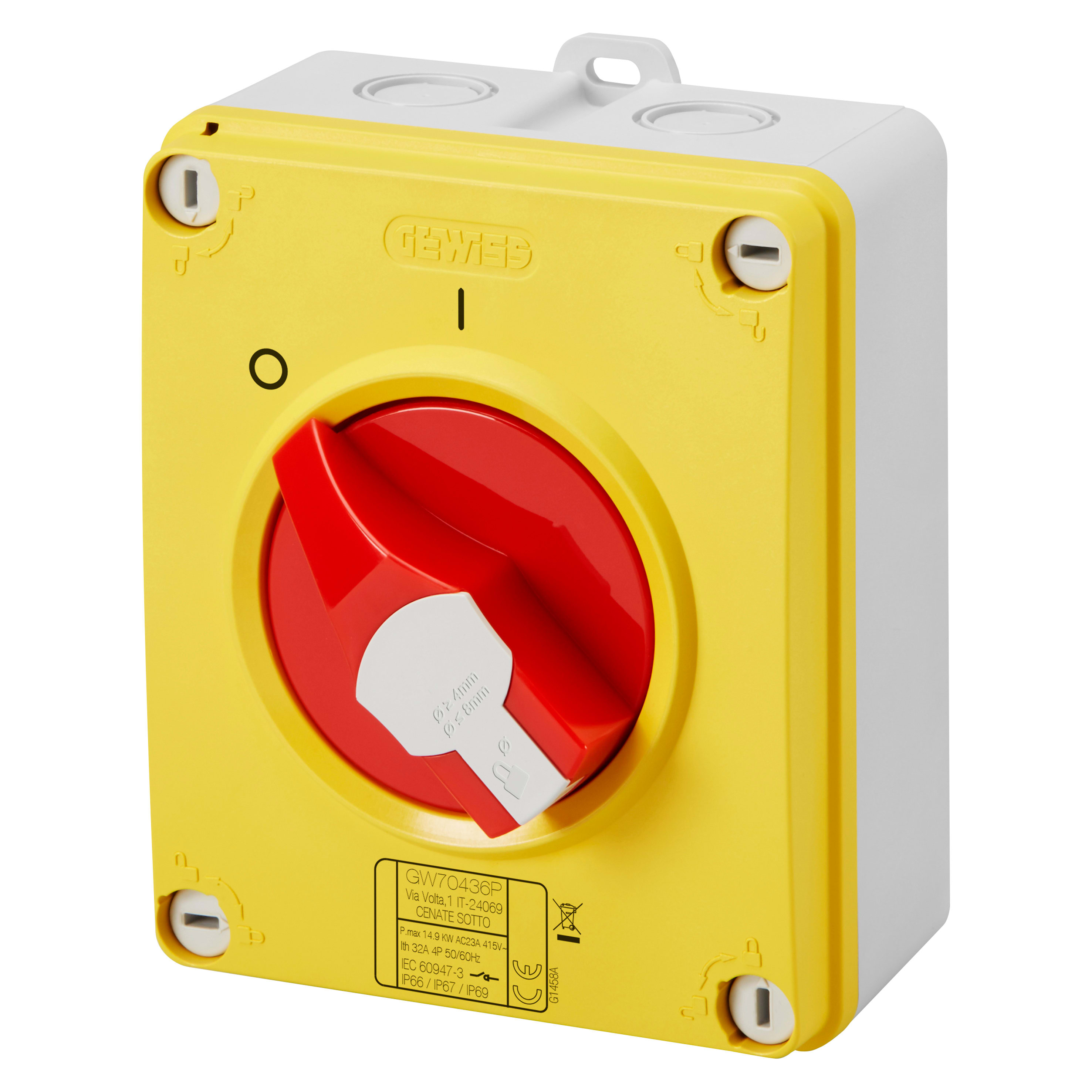 GEWISS - GEWGW70442P INTERRUTTORE SEZIONATORE ROTATIVO - HP - EMERGENZA - CASSETTA IN MATERIALE ISOLANTE - 40A 3P - MANOPOLA ROSSA LUCCHETTABILE - IP66/67/69