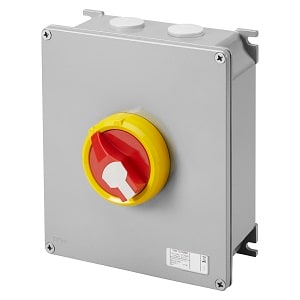 GEWISS - GEWGW70437M INTERRUTTORE SEZIONATORE ROTATIVO - HP - DA PARETE - EMERGENZA - CASSETTA IN METALLO - 63A 3P - MANOPOLA ROSSA LUCCHETTABILE - IP66
