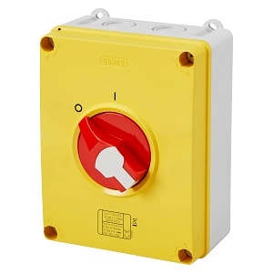 GEWISS - GEWGW70437NP INTERRUTTORE SEZIONATORE ROTATIVO - HP - EMERGENZA - CASSETTA IN MATERIALE ISOLANTE - 63A 3P+N - MANOPOLA ROSSA LUCCHETTABILE - IP66/67/69
