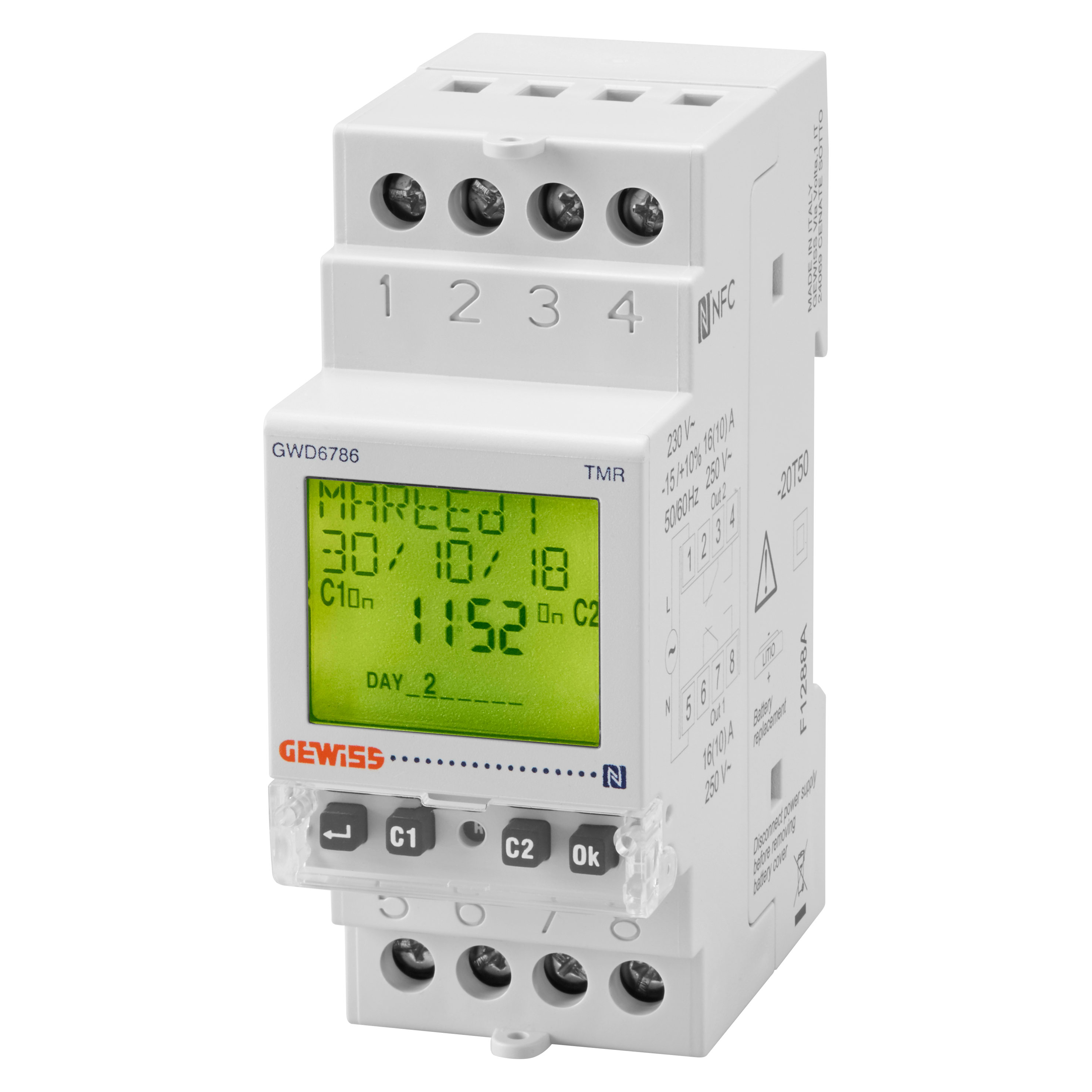 GEWISS - GEWGWD6786 INTERRUTTORE ASTRONOMICO - RISERVA CARICA 3 ANNI - 2 CONTATTI IN SCAMBIO - 2 MODULI