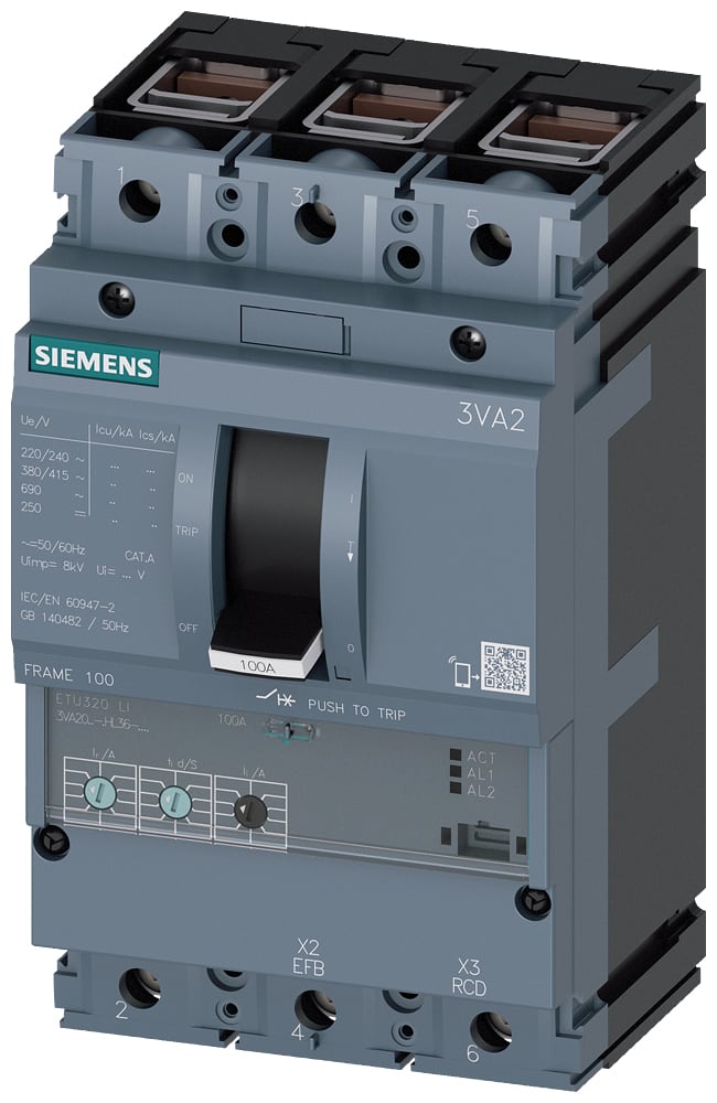 SIEMENS - SIE3VA20638HL360AA0 INT.AUT.3VA 63A 3P 150KA ETU3 LI B/T
