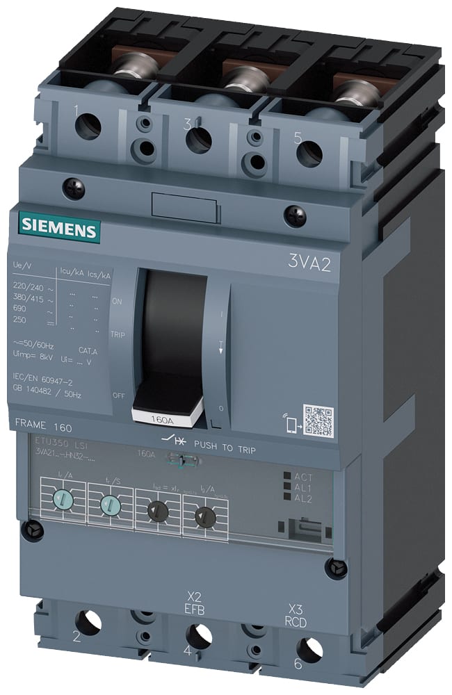 SIEMENS - SIE3VA21105HN320AA0 INT.AUT.3VA 100A 3P 55KA ETU3 LSI L/T