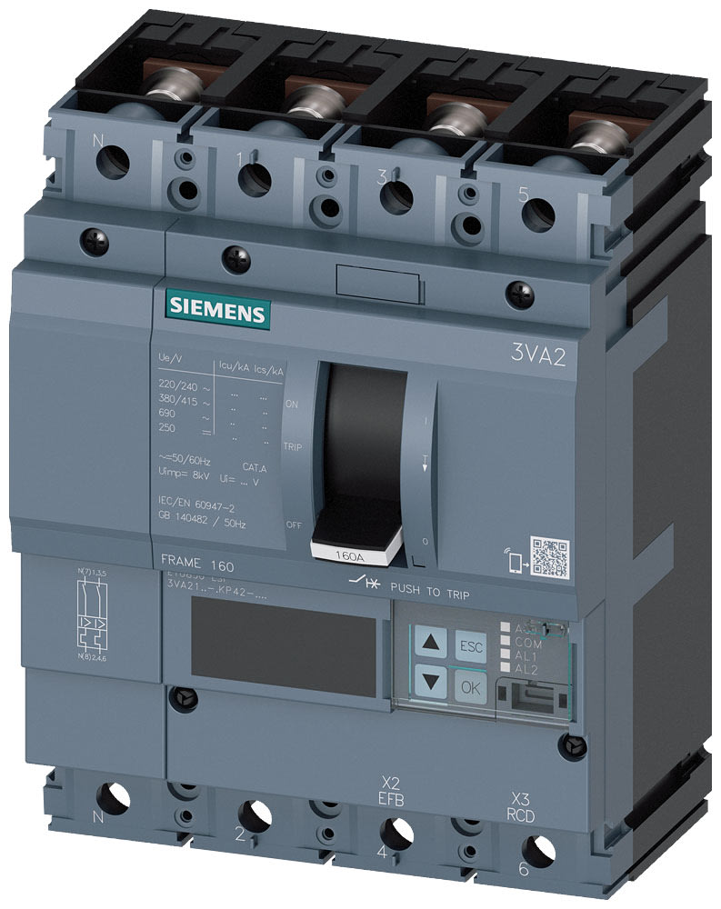 SIEMENS - SIE3VA21165KP420AA0 INT.AUT.3VA 160A 4P 55KA ETU8 LSI L/T