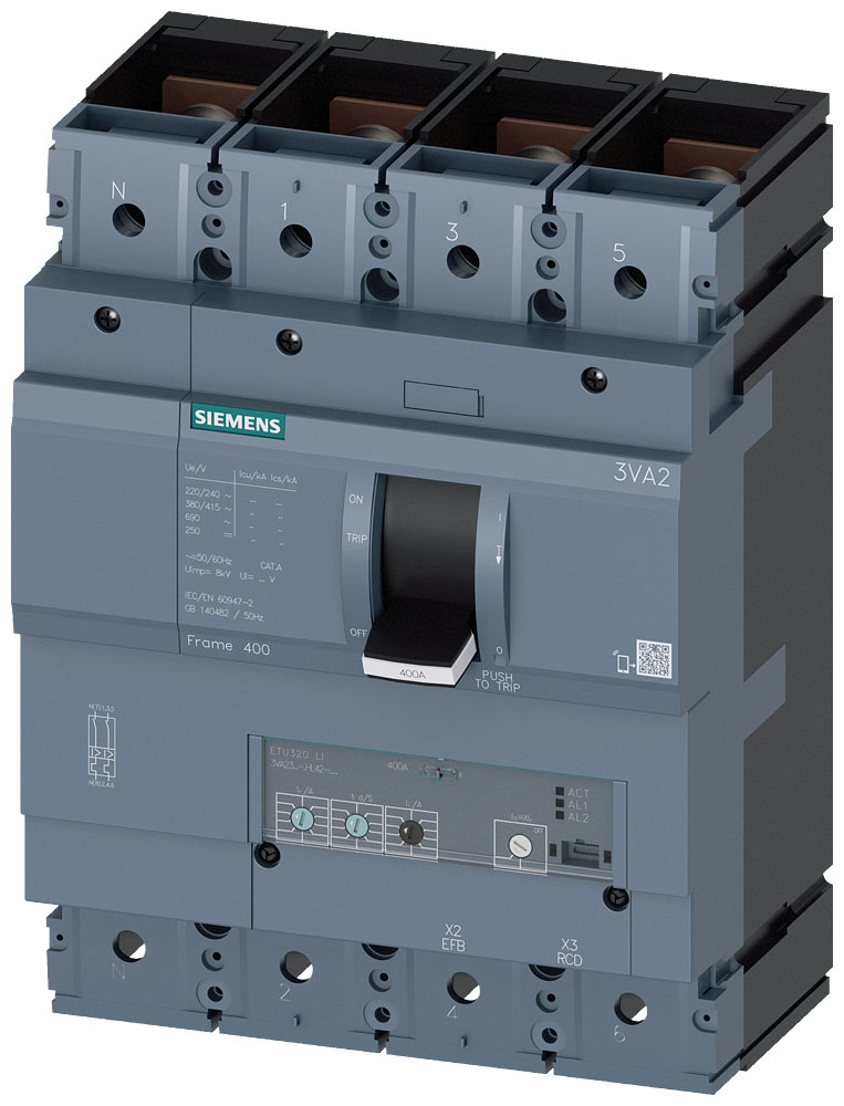 SIEMENS - SIE3VA23405HL420AA0 INT.AUT.3VA 400A 4P 55KA ETU3 LI L/T