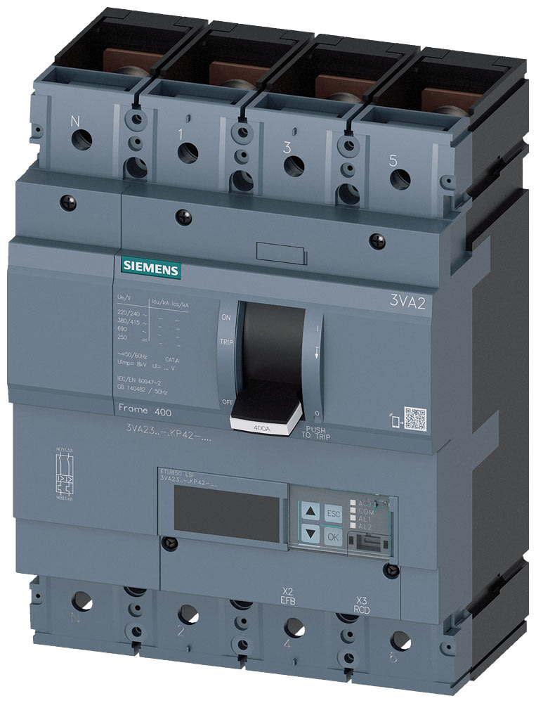 SIEMENS - SIE3VA23405KP420AA0 INT.AUT.3VA 400A 4P 55KA ETU8 LSI L/T