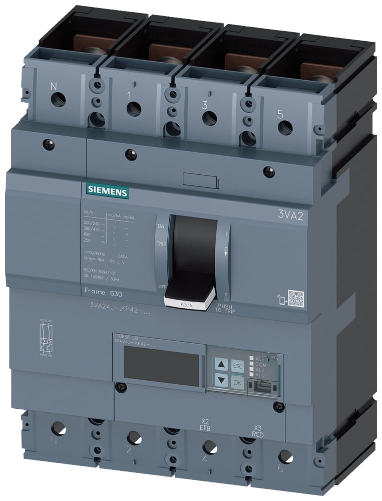 SIEMENS - SIE3VA24505KP420AA0 INT.AUT.3VA 500A 4P 55KA ETU8 LSI L/T