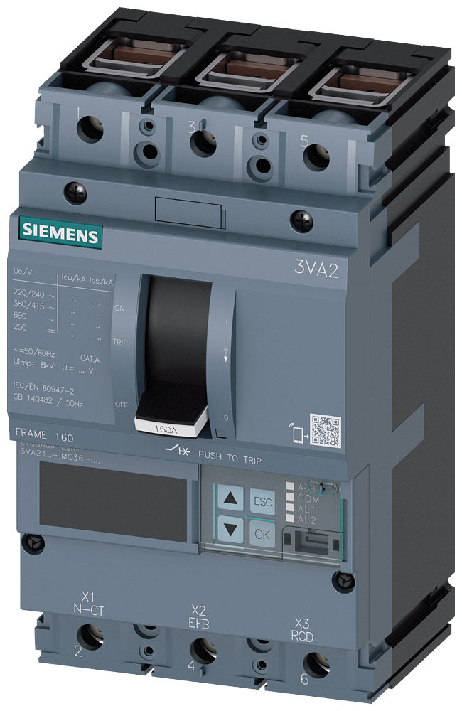 SIEMENS - SIE3VA21105MQ360AA0 INT.AUT.3VA 100A 3P 55KA ETU8 LSIG B/T