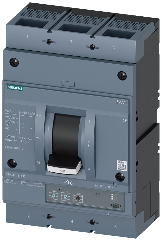 SIEMENS - SIE3VA25106HL320AA0 INT.AUT.3VA 1000A 3P 85KA ETU3 LI L/T