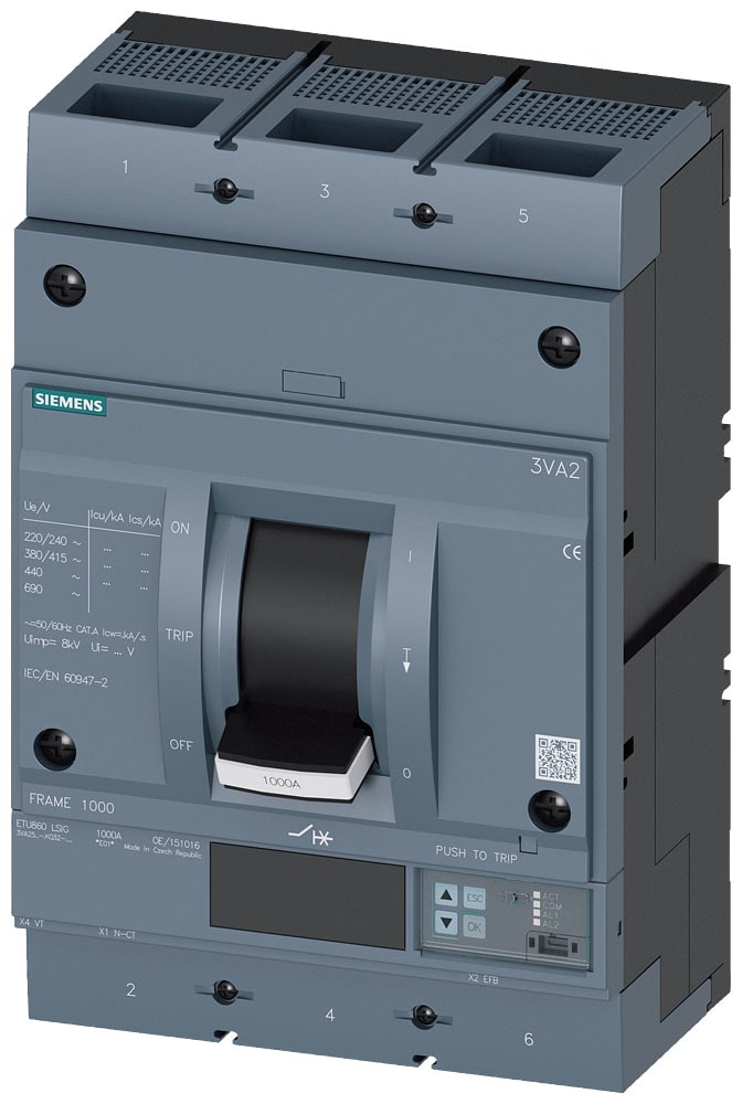 SIEMENS - SIE3VA25805KQ320AA0 INT.AUT.3VA 800A 3P 55KA ETU8 LSIG L/T